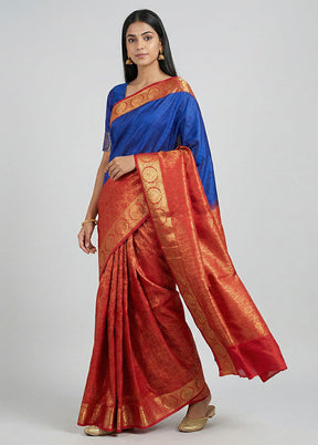 Blue Kanjivaram Silk Saree With Blouse Piece