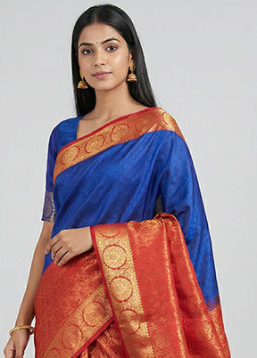 Blue Kanjivaram Silk Saree With Blouse Piece