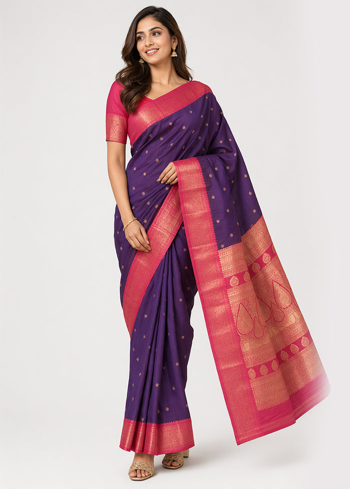 Purple Kanjivaram Silk Saree With Blouse Piece