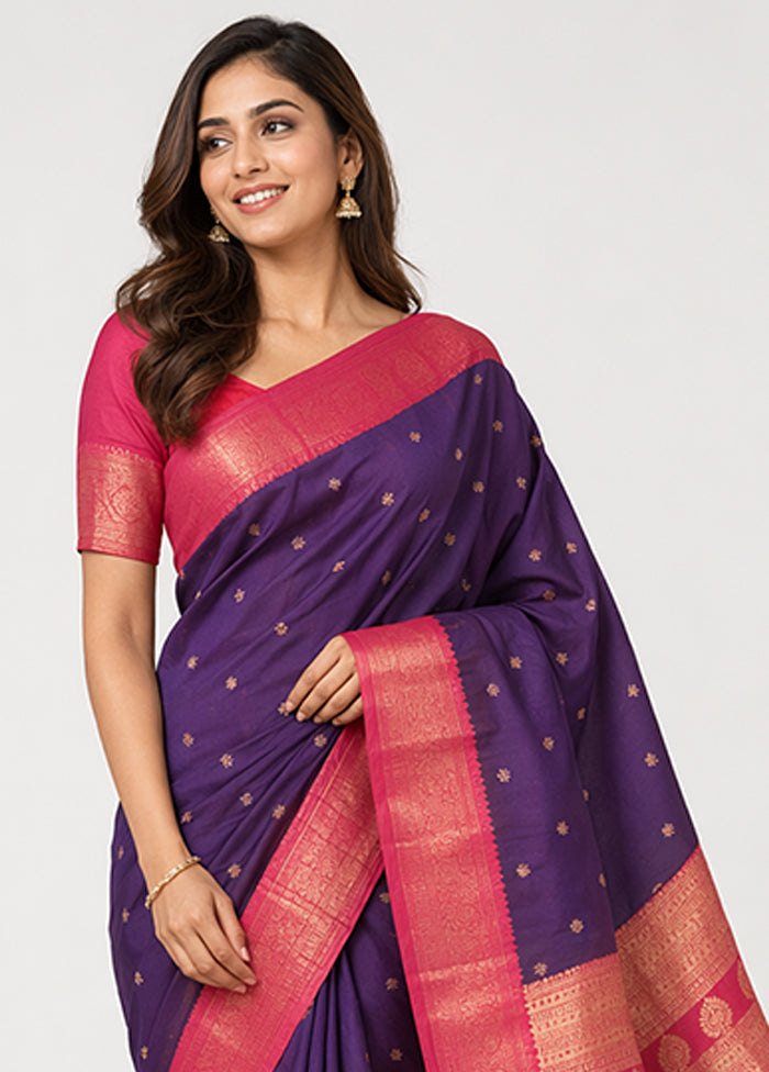 Purple Kanjivaram Silk Saree With Blouse Piece