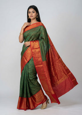 Green Kanjivaram Silk Saree With Blouse Piece