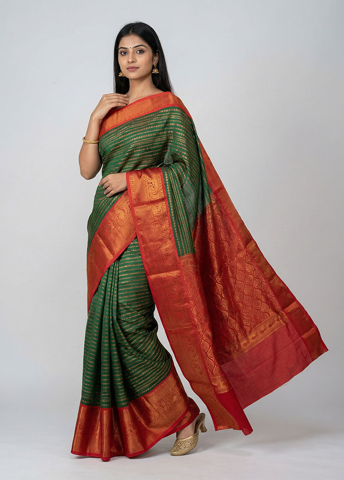 Green Kanjivaram Silk Saree With Blouse Piece