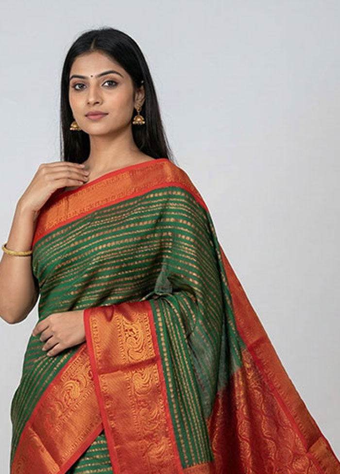 Green Kanjivaram Silk Saree With Blouse Piece