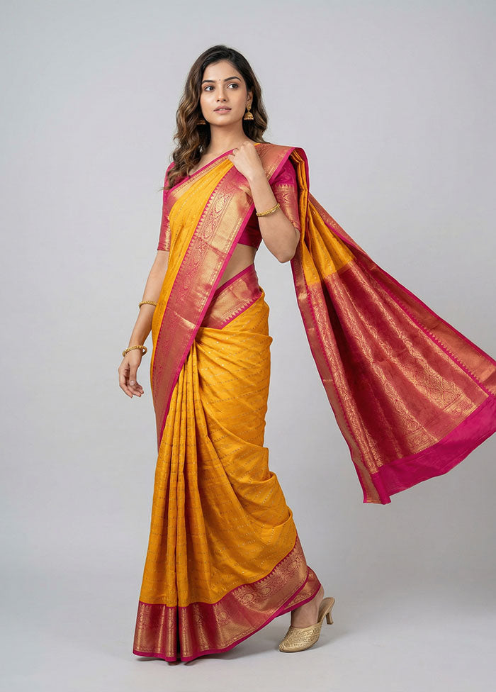 Yellow Kanjivaram Silk Saree With Blouse Piece
