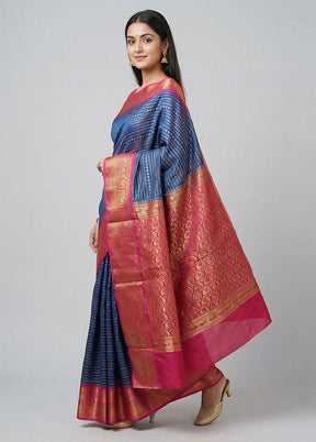 Blue Kanjivaram Silk Saree With Blouse Piece