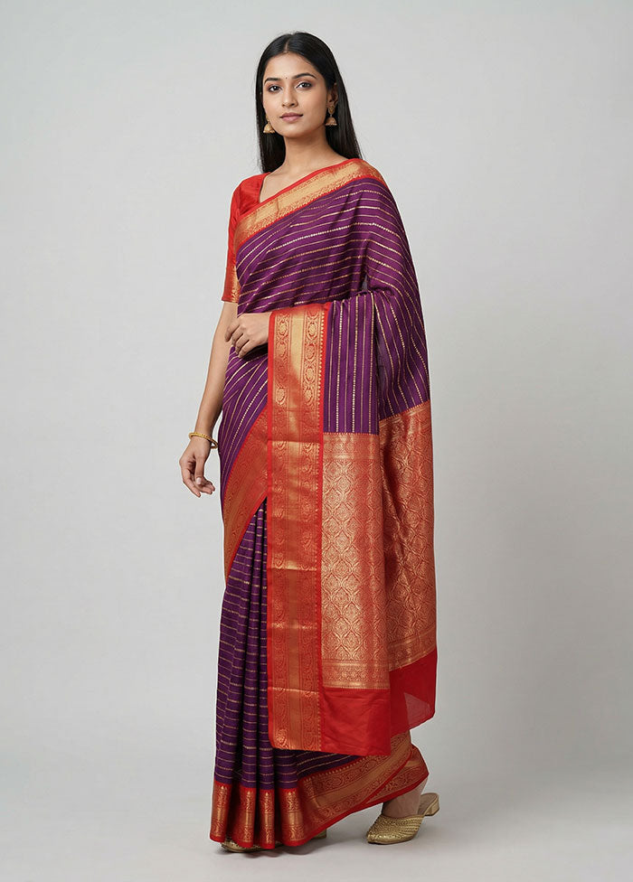 Purple Kanjivaram Silk Saree With Blouse Piece