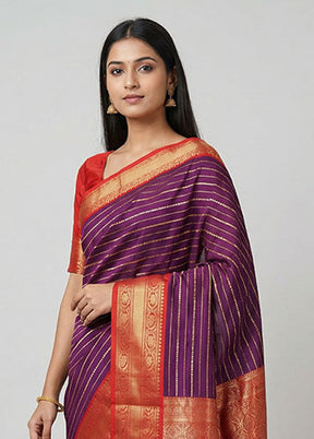 Purple Kanjivaram Silk Saree With Blouse Piece