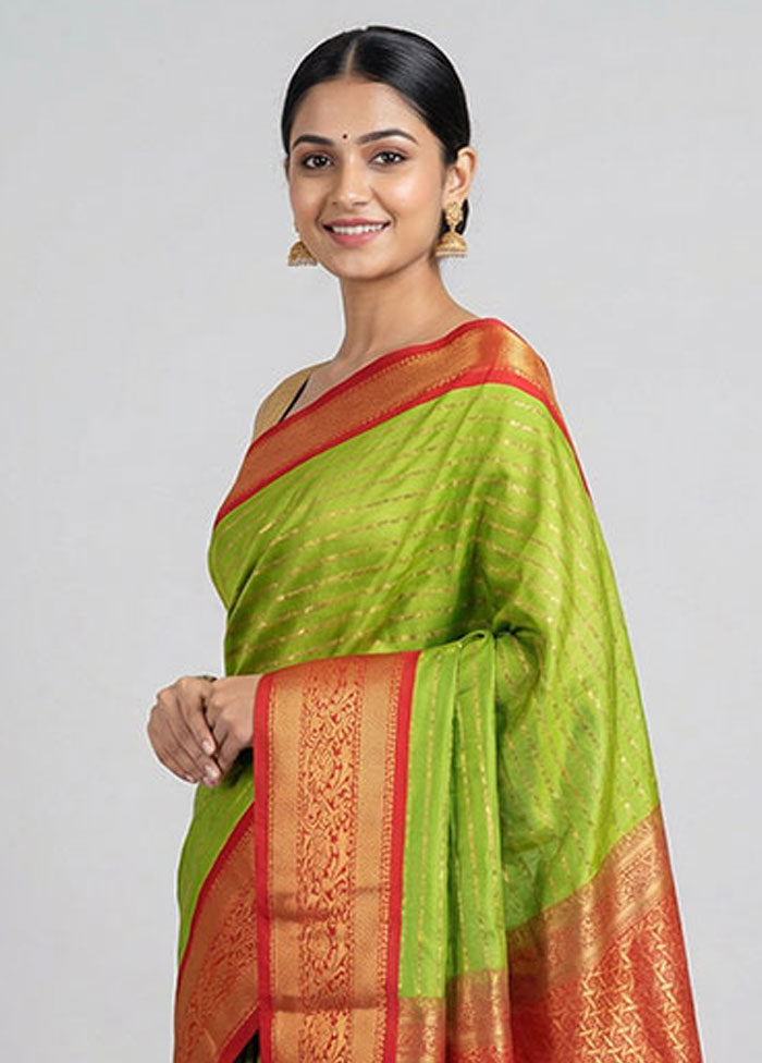 Green Kanjivaram Silk Saree With Blouse Piece