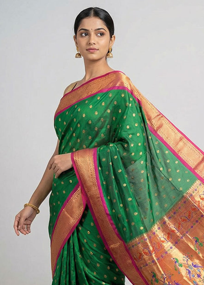 Green Kanjivaram Silk Saree With Blouse Piece