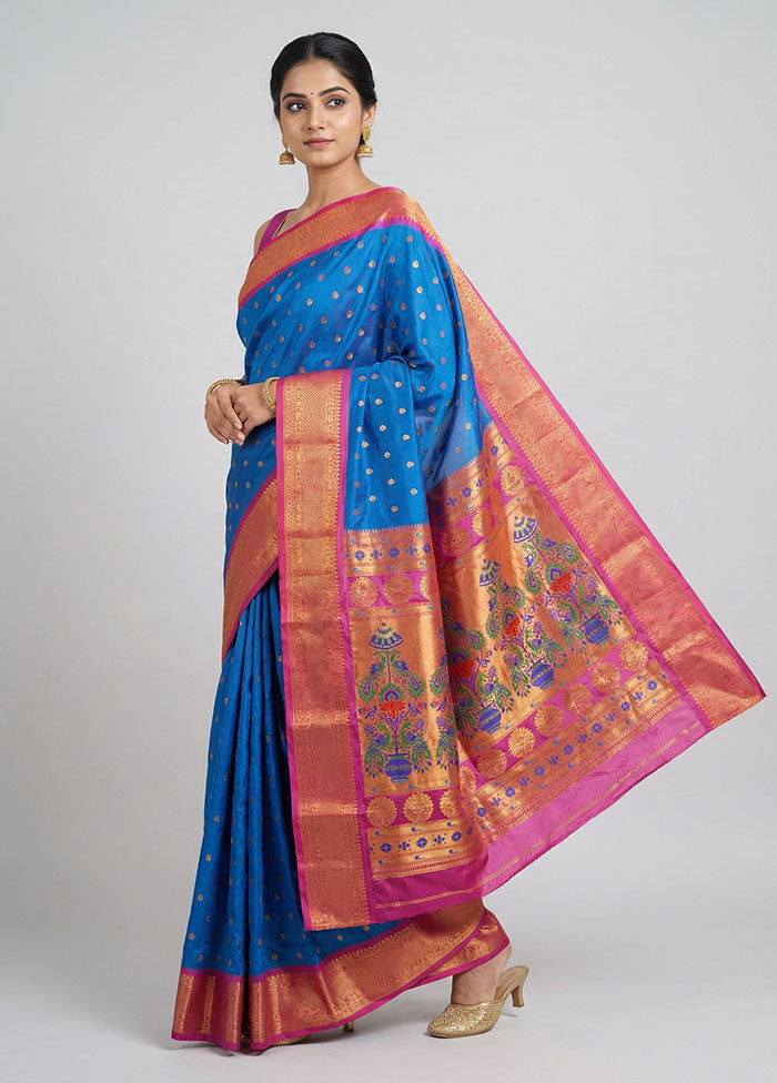 Blue Kanjivaram Silk Saree With Blouse Piece