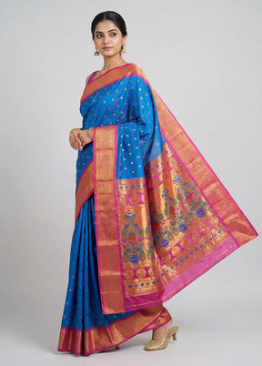 Blue Kanjivaram Silk Saree With Blouse Piece
