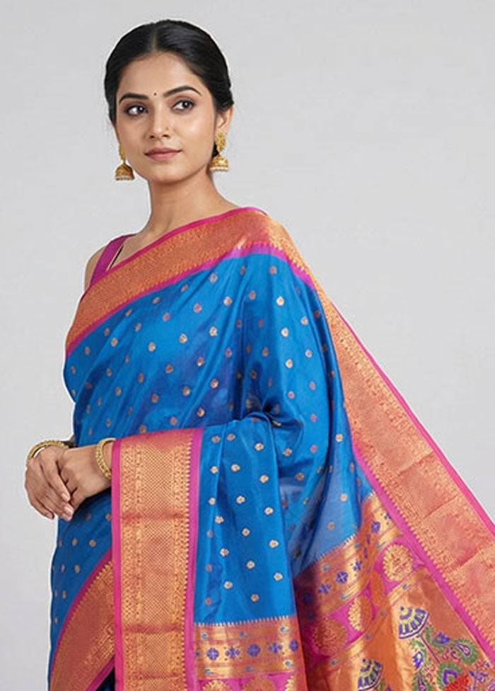 Blue Kanjivaram Silk Saree With Blouse Piece