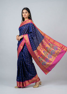 Blue Kanjivaram Silk Saree With Blouse Piece