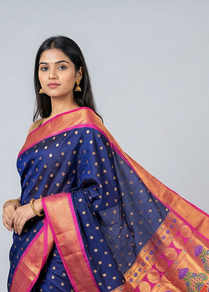 Blue Kanjivaram Silk Saree With Blouse Piece