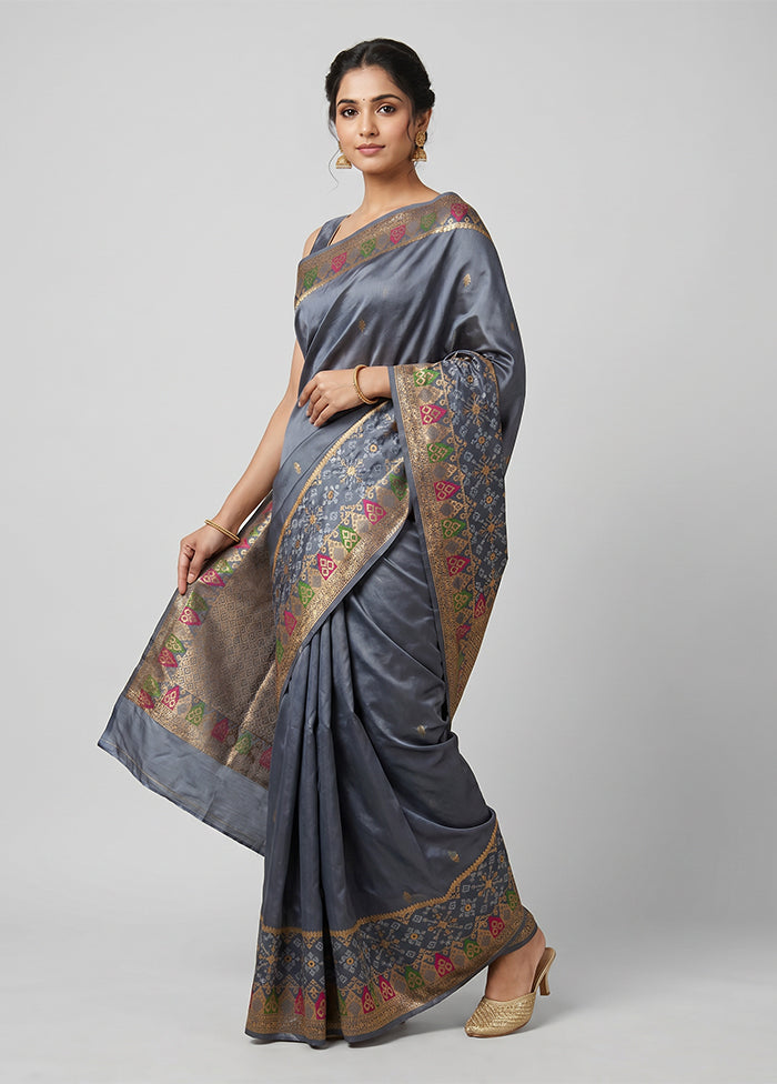 Grey Dupion Silk Saree With Blouse Piece
