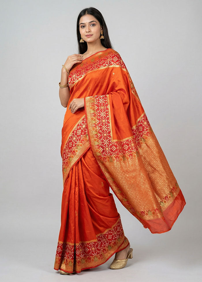 Red Dupion Silk Saree With Blouse Piece