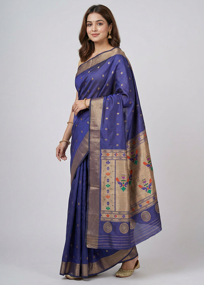 Blue Kanjivaram Silk Saree With Blouse Piece