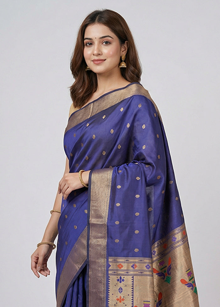 Blue Kanjivaram Silk Saree With Blouse Piece