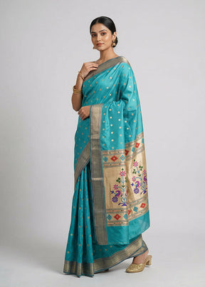Blue Kanjivaram Silk Saree With Blouse Piece