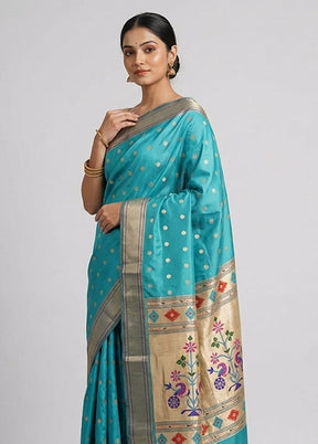 Blue Kanjivaram Silk Saree With Blouse Piece