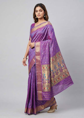 Purple Kanjivaram Silk Saree With Blouse Piece