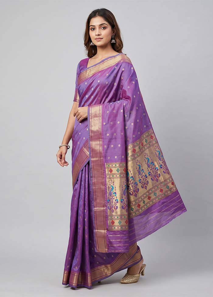 Purple Kanjivaram Silk Saree With Blouse Piece