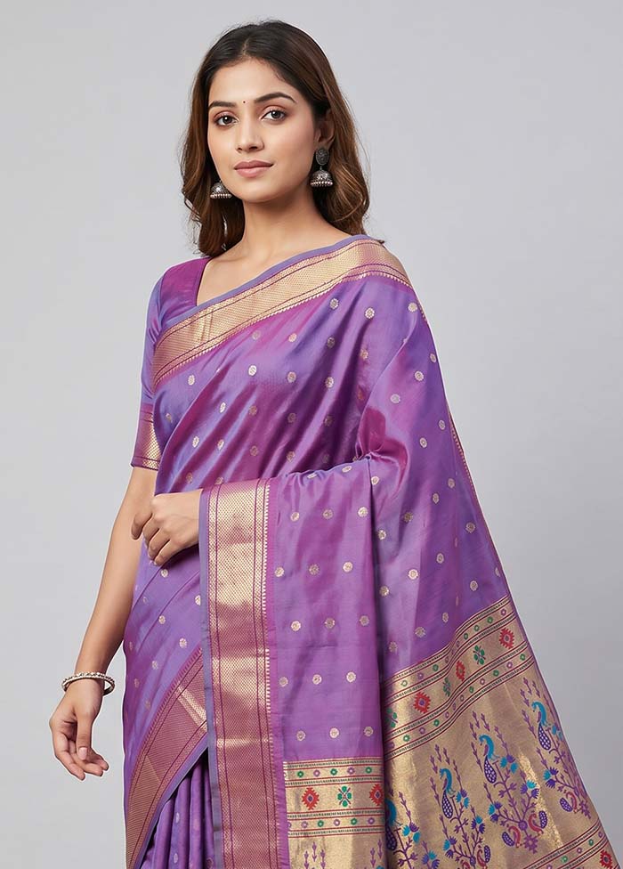 Purple Kanjivaram Silk Saree With Blouse Piece
