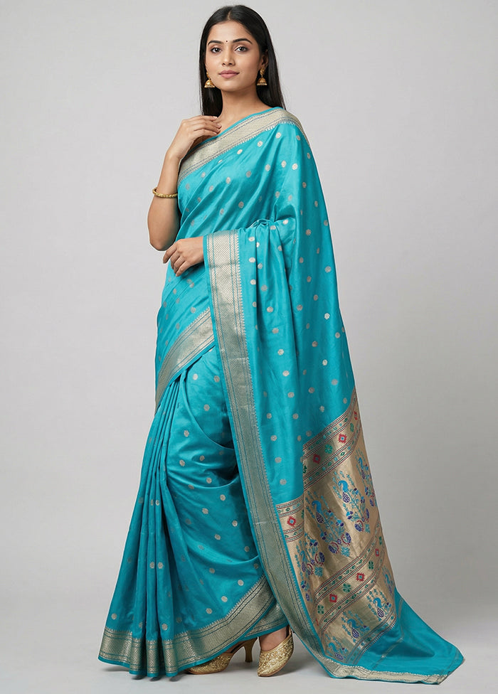Blue Kanjivaram Silk Saree With Blouse Piece