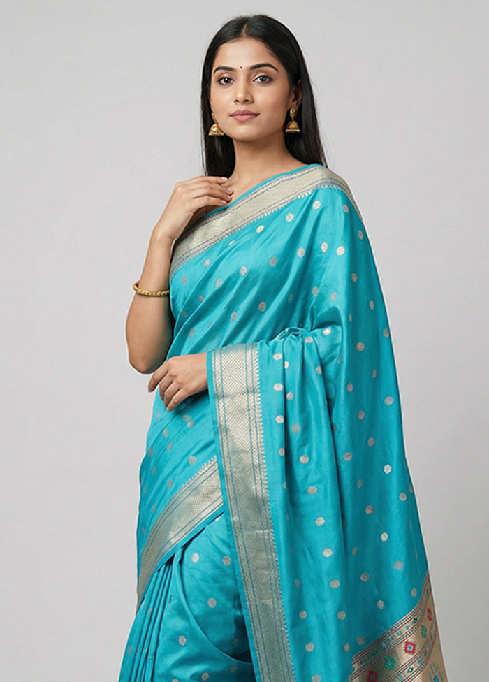 Blue Kanjivaram Silk Saree With Blouse Piece
