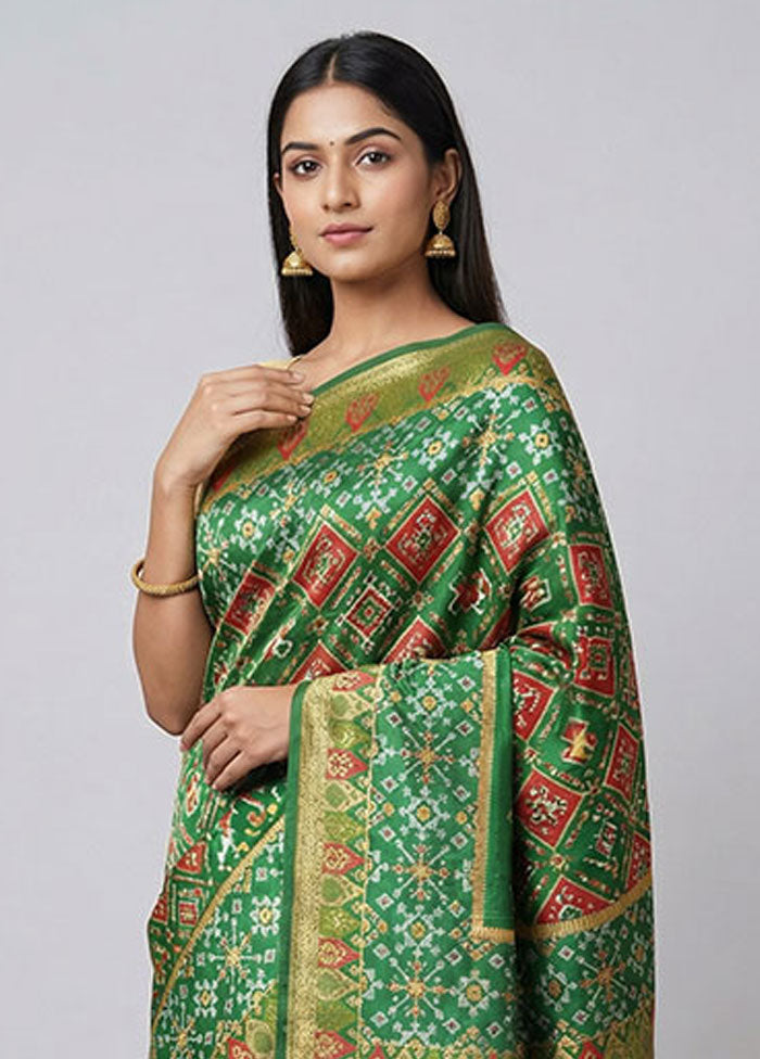 Green Dupion Silk Saree With Blouse Piece