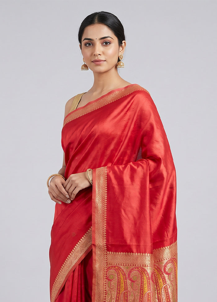 Red Dupion Silk Saree With Blouse Piece