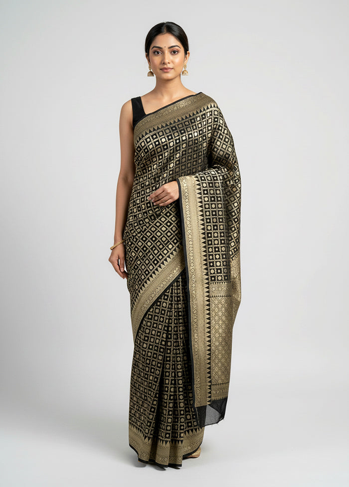 Black Handloom Pure Georgette Saree With Blouse Piece