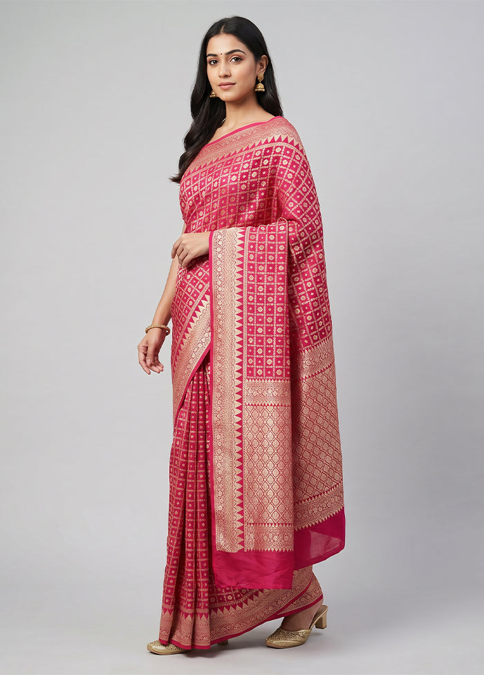 Pink Handloom Pure Georgette Saree With Blouse Piece