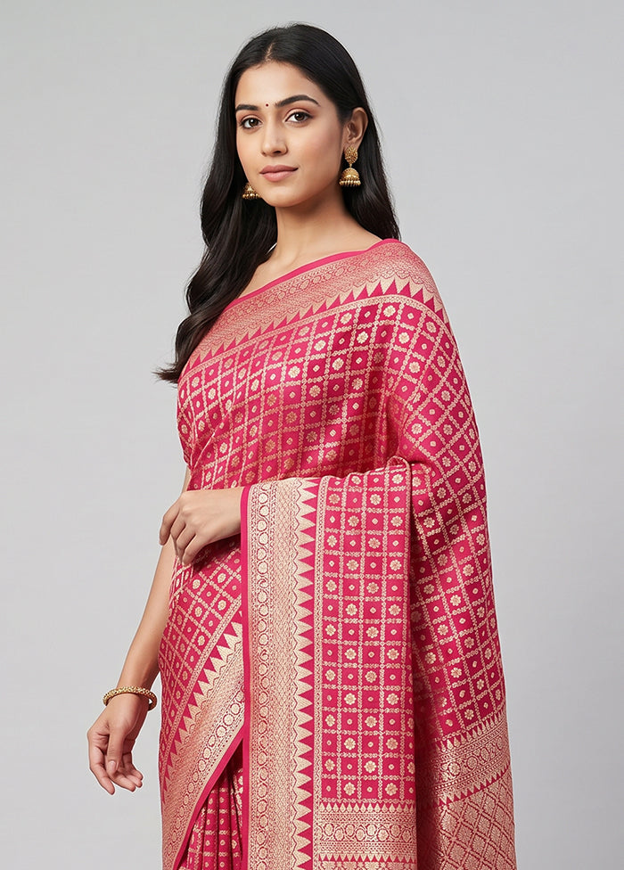 Pink Handloom Pure Georgette Saree With Blouse Piece