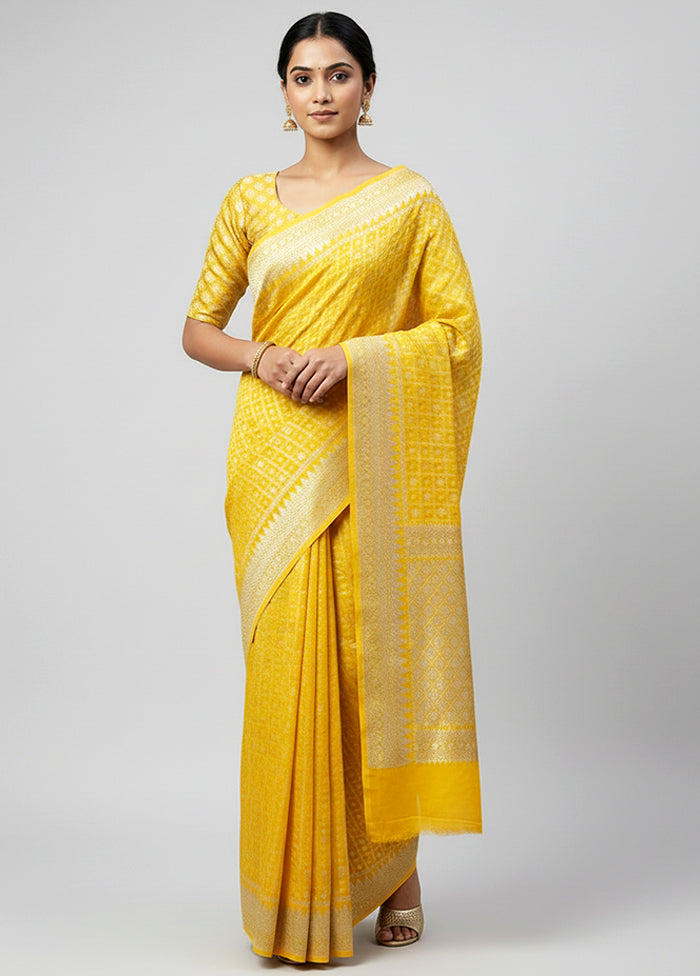 Yellow Handloom Pure Khaddi Georgette Saree With Blouse Piece