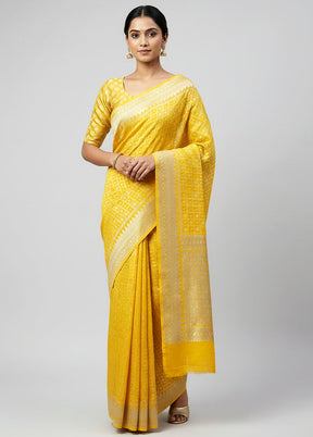 Yellow Handloom Pure Khaddi Georgette Saree With Blouse Piece