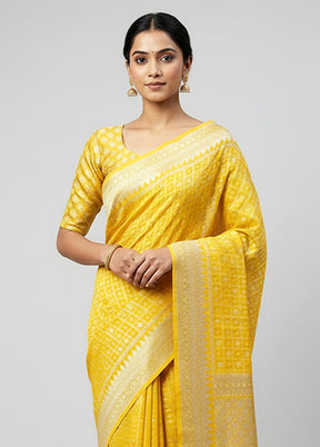 Yellow Handloom Pure Khaddi Georgette Saree With Blouse Piece