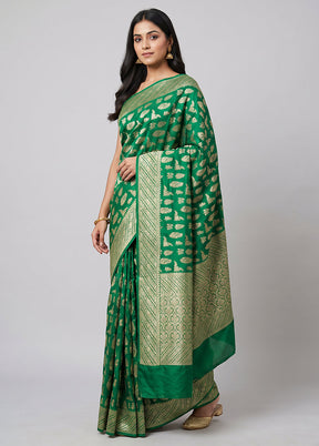 Green Handloom Pure Georgette Saree With Blouse Piece