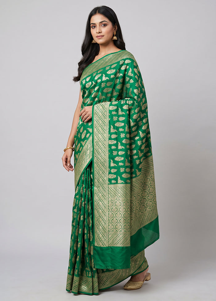 Green Handloom Pure Georgette Saree With Blouse Piece