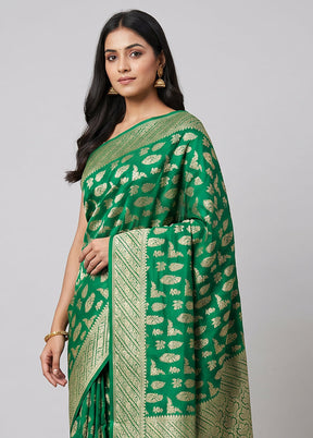 Green Handloom Pure Georgette Saree With Blouse Piece