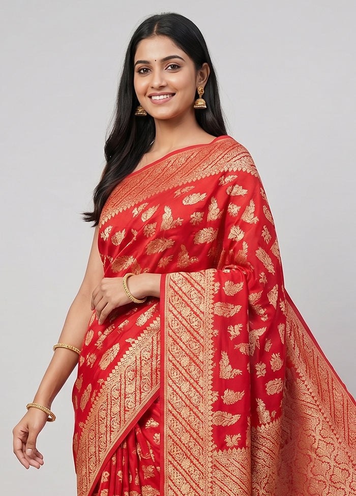 Pink Handloom Pure Georgette Saree With Blouse Piece