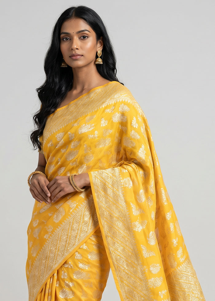 Yellow Handloom Pure Georgette Saree With Blouse Piece