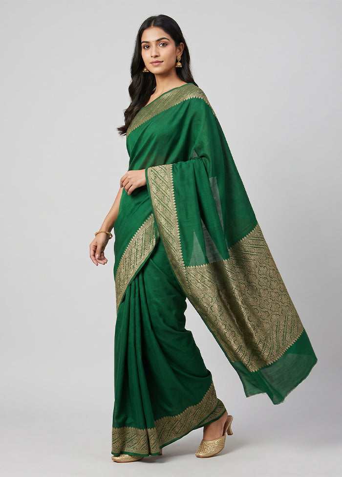 Green Handloom Pure Georgette Saree With Blouse Piece
