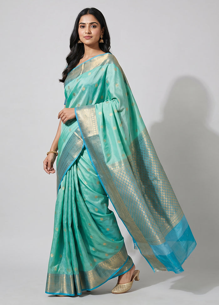 Green Handloom Kanjivaram Pure Silk Saree With Blouse Piece