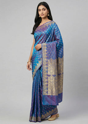 Blue Handloom Banarasi Pure Silk Saree With Blouse Piece