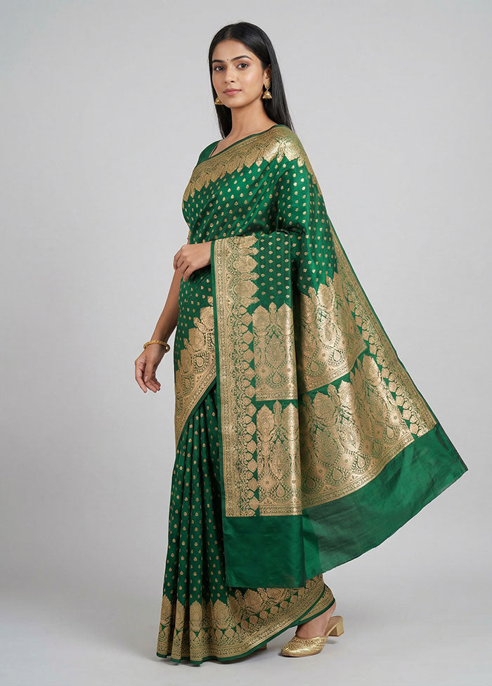 Green Handloom Banarasi Pure Silk Saree With Blouse Piece
