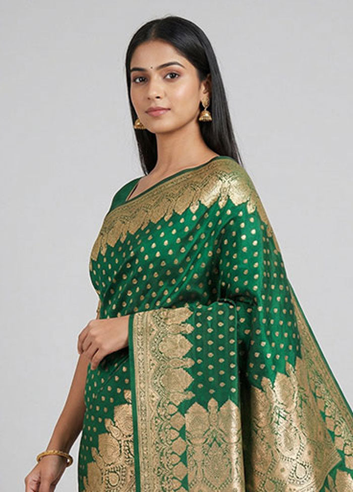 Green Handloom Banarasi Pure Silk Saree With Blouse Piece
