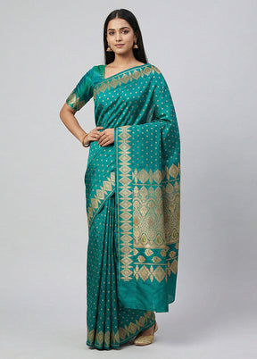 Green Handloom Banarasi Pure Silk Saree With Blouse Piece