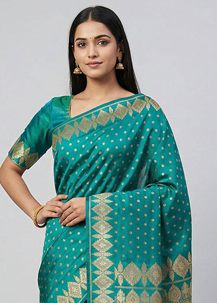 Green Handloom Banarasi Pure Silk Saree With Blouse Piece