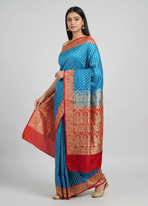 Blue Handloom Banarasi Pure Silk Saree With Blouse Piece
